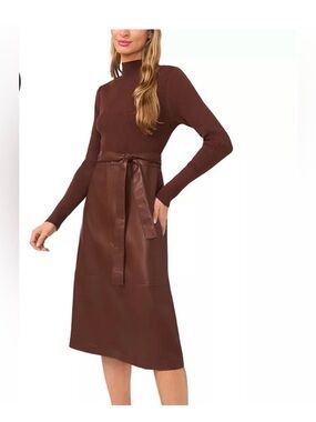 Ted Baker Chocolate Brown Mock Neck Long Sleeve Midi Dress Small